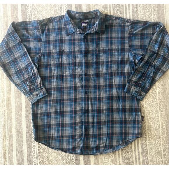 Patagonia Other - PATAGONIA Vintage Blue Plaid Flannel Button Down Organic Cotton Shirt